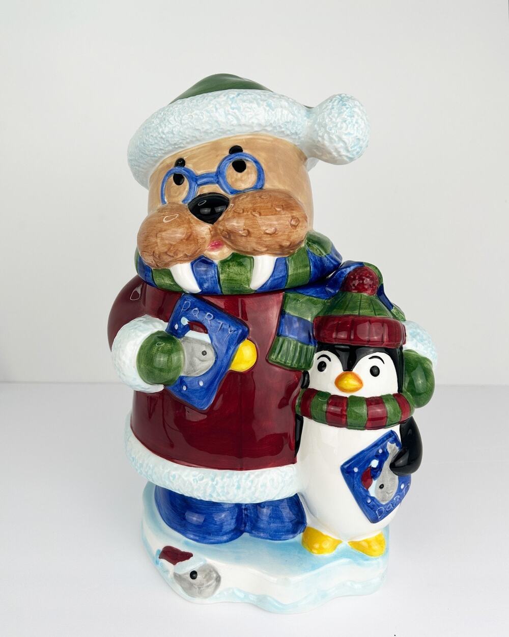 Blizzard & Co Christmas Cookie Jar Walrus Penguin Ceramic Cooks Club w Box